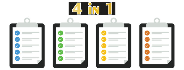 Clipboards with Completed Checklists and Colorful Check Marks, Task Management and Successful Execution Vector Icons © MillionGraphics