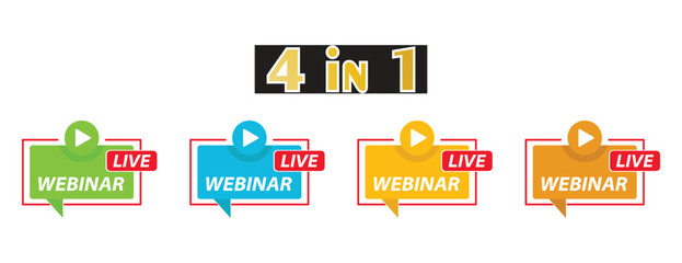 Colorful Framed Speech Bubbles with Live Webinar Text and Play Button Icon, Online Learning and Streaming Event Banner