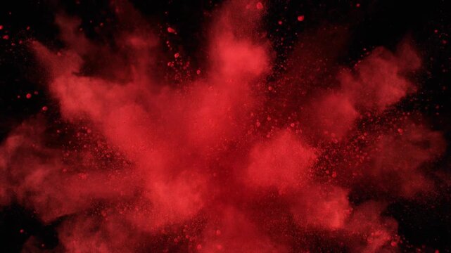 Explosive red powder burst in slow motion captured during experiment