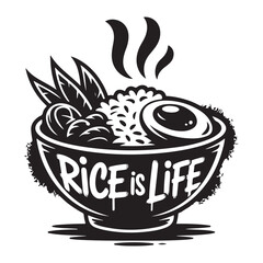 silhouette of graffiti Black and white sketch of bowl of rice