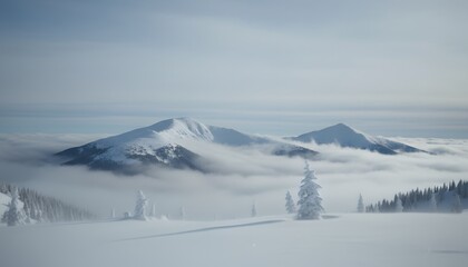 Obraz premium Majestic snow covered mountains rising above clouds in a stunning winter wonderland scene