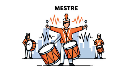 Brazilian samba bandleader conducting musicians