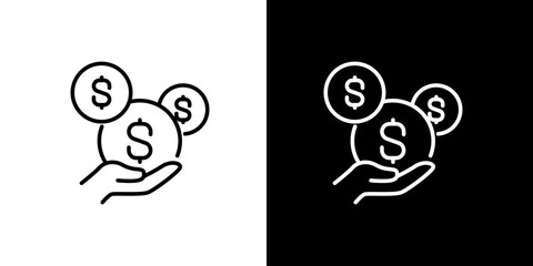 Hand holding coins representing financial growth and wealth accumulation icon