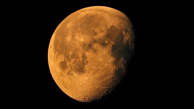 Waxing gibbous moon glowing in the dark night sky with craters