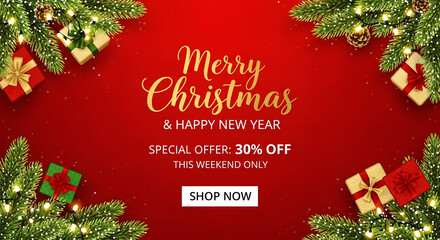 Merry Christmas and Happy New Year special offer 30 percent off sale banner discount
