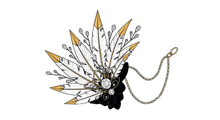 Feather and crystal pendant with transparent background