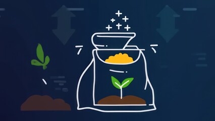 Illustration depicting process a plant growing from seed, receiving minerals, with arrows