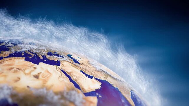 World's Atmosphere: A captivating depiction of Earth, showcasing its atmosphere, offering a compelling visual of the planet's weather patterns and its delicate environment.