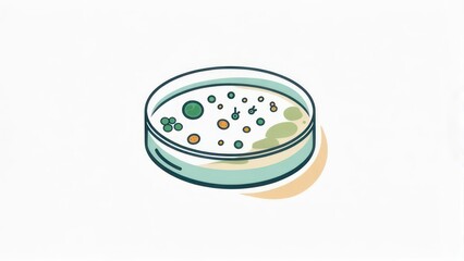 Illustration depicts a petri dish with colorful microbial growth on a white background