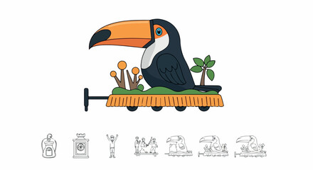 Obraz premium Toucans on parade float with tropical foliage