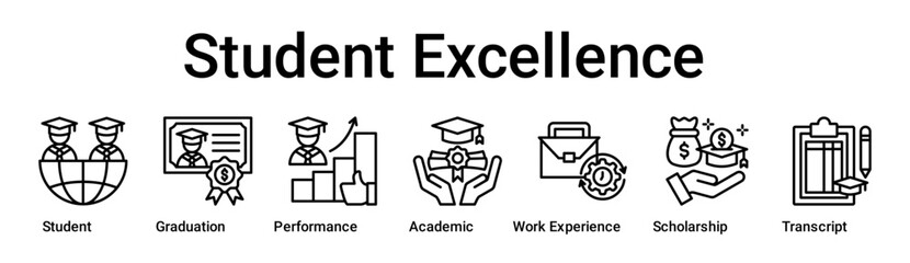 Student Excellence banner web icon vector illustration concept for education with icon of Student, Graduation, Performance, Academic, Work Experience, Scholarship.