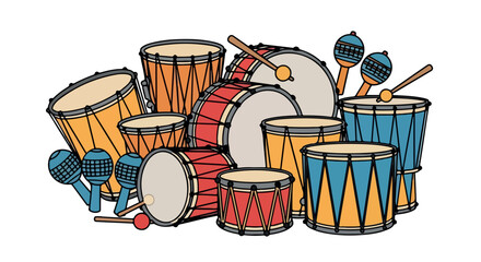 Colorful percussion instruments collection with transparent background