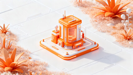 Cute-Style Orange 3D Digital Device Illustration
