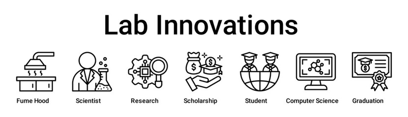 Lab Innovations banner web icon vector illustration concept for education with icon of Fume Hood, Scientist, Research, Scholarship, Student, Computer Science.
