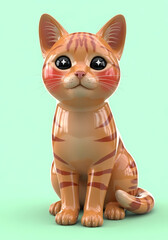 Tiger cat with big eyes and rosy cheeks sits patiently
