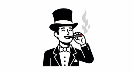 Gentleman with top hat smoking cigar with transparent background