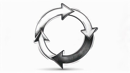Hand-drawn black and white arrows forming a circular cycle, implying process or flow