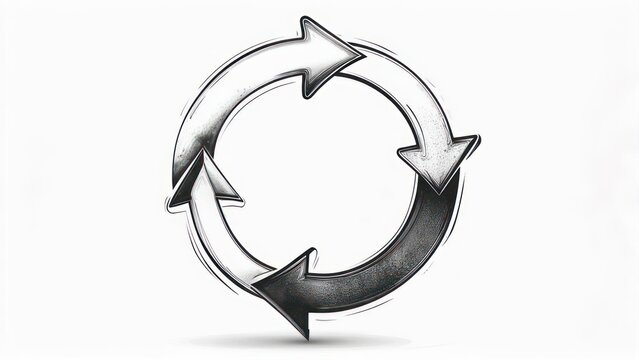 Hand-drawn black and white arrows forming a circular cycle, implying process or flow