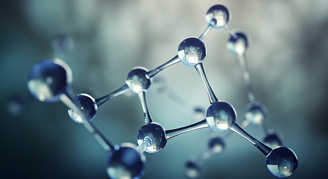 Abstract molecular structure with water droplets and light