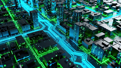 Green Light Circuit-Integrated Digital Cityscape