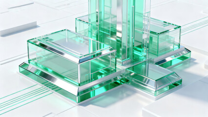 Modern Abstract Green Transparent Cube Structure Design