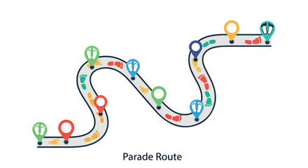 Parade route with footprints and markers