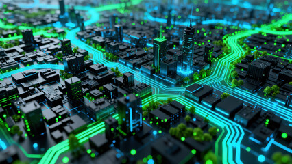 Green Light Circuit-Integrated Digital Cityscape