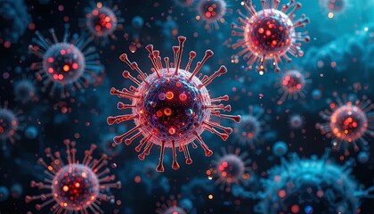 Intricate virus cell illustration for medical research and health awareness campaigns, showcasing disease prevention and innovative scientific visualization