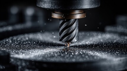 A milling machine cuts metal, creating a spray of coolant and metal shavings, showcasing precision engineering and advanced manufacturing.