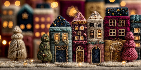 Fairytale Christmas Market Banner - Embroidered and Knitted Diorama Knit Trend