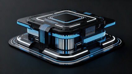 Cyber-Style Blue-White Light Tech Cube Device