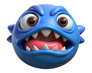 Angry Blue Emoji with Teeth Illustration Isolated Cartoon Image Bad Mood Negative Expression