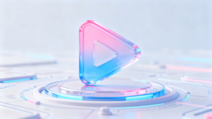 Pink-Blue Gradient Transparent Play Button Digital Design