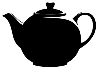 A black silhouette of a teapot on a , black, boiler, icon, illustration, profile, tea, tea pot, against transparent background