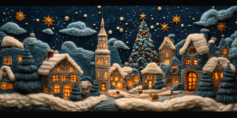 Fairytale Christmas Market Banner - Embroidered and Knitted Diorama Knit Trend