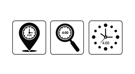 Find the time with clocks at four o'clock in different icons