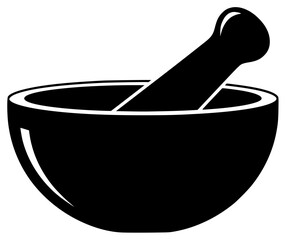 A black and white illustration of a mortar and pestle, black, bowl, icon, illustration, medicine, mortar, profile, tool, against transparent background