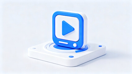 Blue-White Sleek Play Button Digital Logo Design