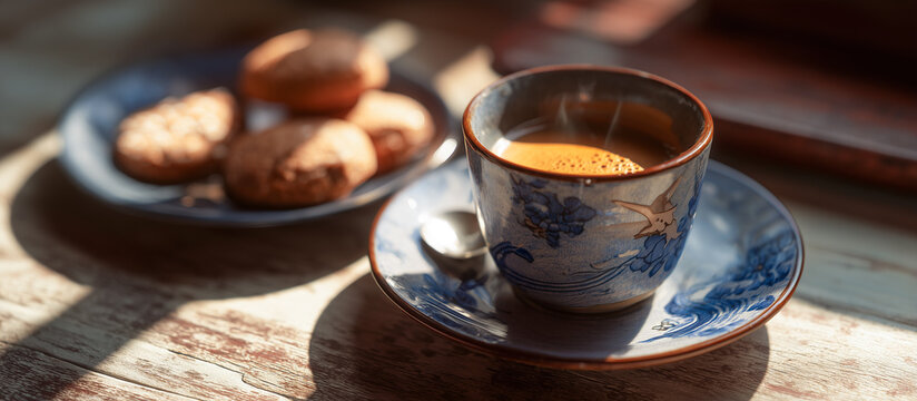 close up coffe espresso and cookies