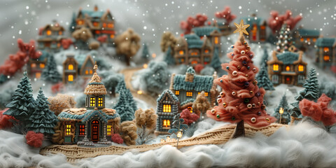 Fairytale Christmas Market Banner - Embroidered and Knitted Diorama Knit Trend