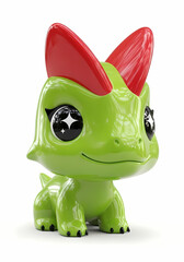 Adorable green cartoon creature with shiny eyes and red ears