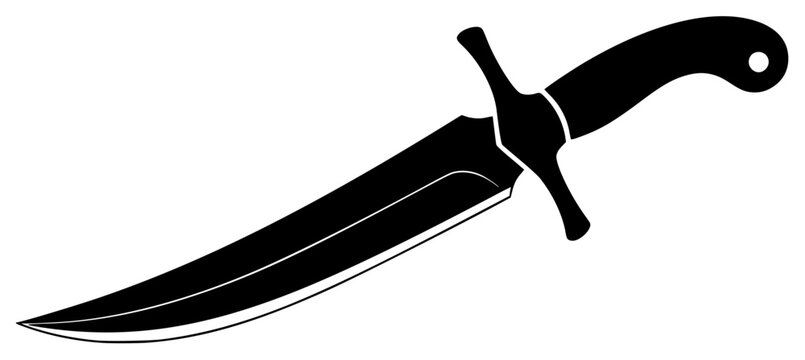 A black and white silhouette of a sword, black, blade, dagger, handle, icon, illustration, kitchen knife, knife, profile, sword, against transparent background