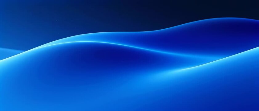 Dynamic Flowing, Neon Blue Waves, Abstract Digital Realm, Vector Art, Glowing Dark Void, Horizontal Wide-Angle Viewpoint, Fluid Motion Concept