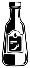 A black and white illustration of a bottle with a label, alcohol, black, bottle, flask, glass bottle, glass jar, icon, illustration, liquid, liquor, syrup, against transparent background