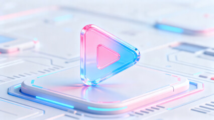 Pink-Blue Gradient Transparent Play Button Digital Design