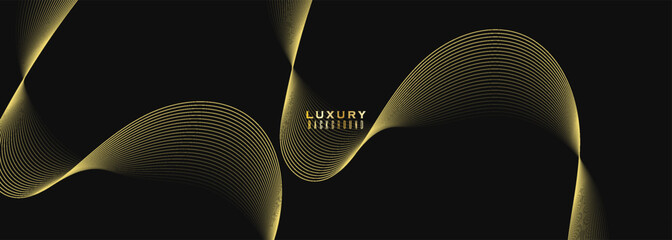 Abstract luxury with shining gold lines waves on black background. Futuristic background of flowing gold lines for banner. suit for bussines, banners