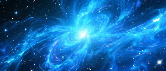 Cosmic Eruption, Blue Supermassive Black Hole, Deep Space, Digital Render, Nebula Environment, Frontal Close-up Viewpoint, Galactic Dynamics Concept - Powered by Adobe