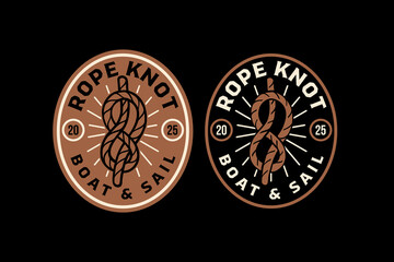 Rope knot retro badge logo vector design set for adventure. Sailing knot vintage patch illustration pack for nautical craft. Boat rope marine tie emblem sticker element design for boating