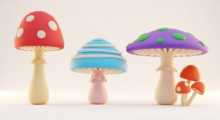 Colorful Cartoon Mushrooms - A Whimsical Fungi Collection.