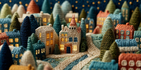 Fairytale Christmas Market Banner - Embroidered and Knitted Diorama Knit Trend